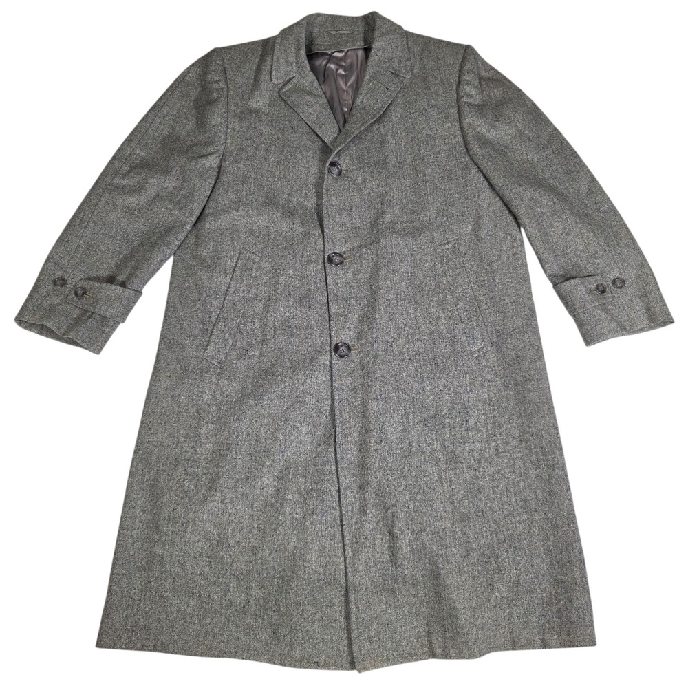 Vintage Robert Hall 50's Tweed Overcoat Zip Out Liner Plaid Mens Gray Coat 46R‎